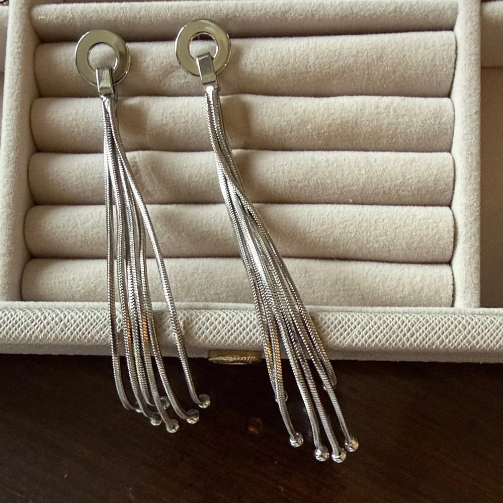 Silver Tassel Drop Earrings - Elegant Women’s Costume Jewelry